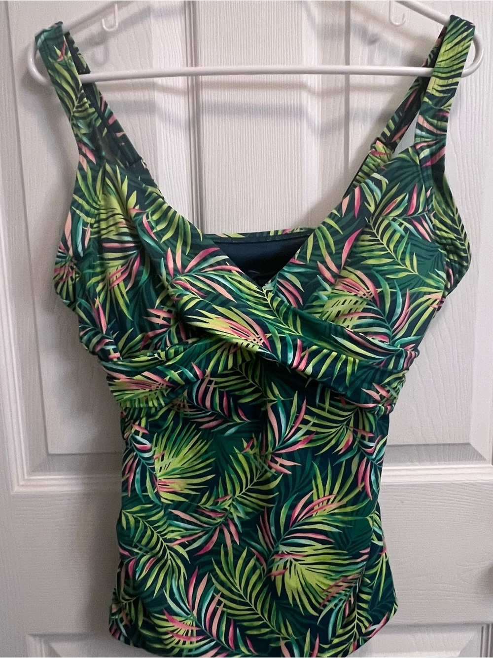 Lands' End Women's Tankini Tropical Green Palm Size 12 D Cup